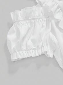 ROMWE EDITION Hime Gyaru Cute Sweet Off-Shoulder Plus Size Blouse - White - View 4