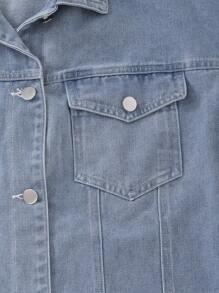 Damen leicht gewaschene blaue Lässig Minimalistische Mode Taschen Langarm Denim Jacke, Damen blaue Oversized Crop Denim Jacke - Helle Waschung - Übersicht 5