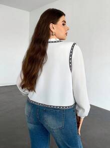 Firerie 大码优雅休闲度假西部复古学院风无袖夹克，花卉印花休闲背心 - 黑與白 - 查看 3