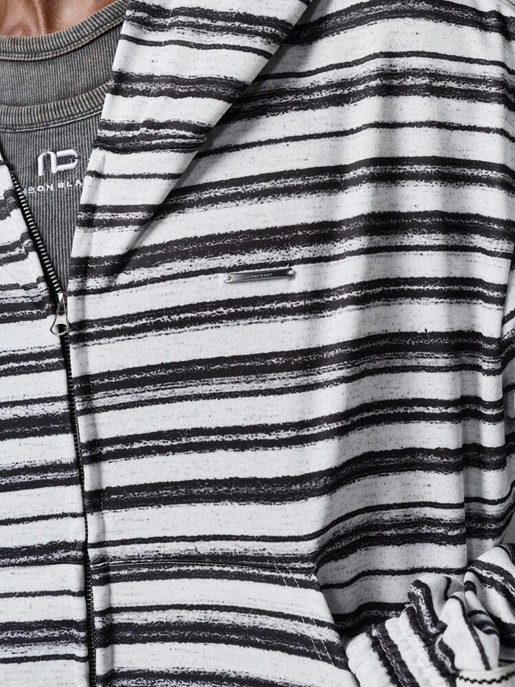 NEON BLANC 男士街头时尚长袖条纹连帽运动衫，秋季，冬季 - 黑與白 - 查看 5