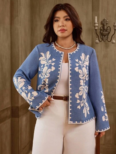 Weeklong 大码女式前开式花卉印花长袖夹克