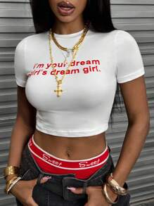 Rovax Women's Round Neck Short Sleeve Letter Print Casual Top Graphic Tees Women Tops - White - View 3