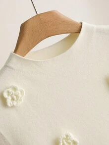 CosyJoli Plus Size Women's Floral 3D Decor Round Neck Knitted Vest 3d Flower Top Cute Top Pastel Yellow Top Sleeveless Top Cream Top In Fall/Winter - White - View 4
