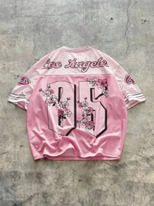 AXEPEAK Men's Knitted Casual Loose Fit Short Sleeve T-Shirt, Fashionable & Everyday Wear, 2000s Style - Pink - View 2