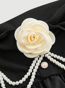 SHEIN MOD Vestido negro elegante vintage con un hombro y decoración de cadena de perlas - Perfecto para vestimenta de invitada de boda de mujer, baile de graduación, estilo de tribunal, vestidos de cumpleaños, vestidos de crucero, atuendos por capas y adecuado para citas, fiestas, feriados, té y bailes - Negro - Ver 3