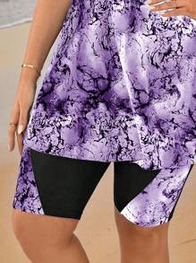 Swim Lushoire Quần bơi bó giữa đùi họa tiết in kỹ thuật số cỡ lớn cho nữ, đồ bơi dự tiệc bãi biển - Màu tím - Xem 4