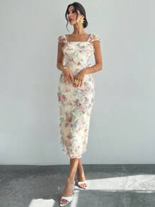 Firerie 女士优雅浪漫度假海滩约会假日下午茶，暑假返校季服装，多色网眼刺绣修身针织连衣裙，适合夏季穿着，婚礼宾客服装，适合多种场合 - 彩色 - 查看 8