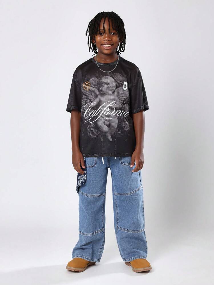 Mesh Jersey California Script T-Shirt With Sports Number