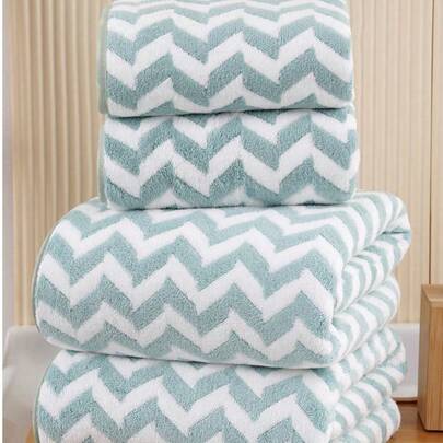 SHEIN Basic living 1/3/8 chiếc khăn tắm/khăn mặt bằng vải lông san hô siêu mịn, mềm mại và thấm hút tốt, họa tiết sọc, thích hợp cho gia đình, phòng tắm, hồ bơi, bãi biển, trường học, thẩm mỹ viện, phòng tắm tại nhà.