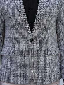 Manfinity Bizformal Áo khoác nam cổ ve kẻ caro tay dài cài một hàng khuy thường ngày Áo khoác nam Áo khoác nam Áo khoác nam thời trang nam - Đen và trắng - Xem 4