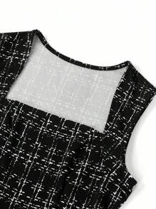 Ellevyn 2 件女士优雅黑色商务/通勤法式格子衬衫和裙子套装黑白格子教师装，老钱风格秋季女装套装，黑色正装，适合外出 - 黑色 - 查看 4