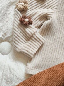 SHEIN Vintaside Kids 女婴可爱刺绣松鼠图案长袖上衣和连衣裙，背带裙秋季服装，可爱甜美，适合秋冬各种场合 - 棕色 - 查看 4