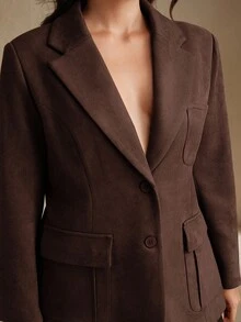 Anewsta بليزر نسائي طويل الأكمام من الجلد المدبوغ مع بطانة من الفليس، متعدد الجيوب، بتصميم أنيق وأنيق للأعمال والمناسبات الرسمية، مقاسات كبيرة