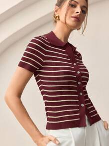 BizChic Áo khoác cardigan kẻ sọc cổ bẻ màu đỏ tía cài cúc phía trước dành cho nữ, sang trọng và thanh lịch, phù hợp cho đi làm trong thành phố, mặc hàng ngày, phong cách vintage lãng mạn thập niên 90, thích hợp cho Giáng sinh, Năm mới, Ngày Valentine, tiệc tùng, đi biển, lễ tốt nghiệp, đa năng và tối giản, phù hợp cho khách dự đám cưới, chủ nhà, hẹn hò, tiệc tùng, buổi hòa nhạc, bữa ăn sáng muộn, sân bay, kỳ nghỉ. - Màu Đỏ Sâu - Xem 6