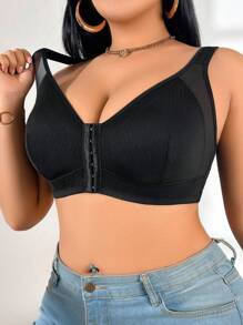 SHEIN 1 件装前扣式加大码无钢圈文胸 - 黑色 - 查看 3