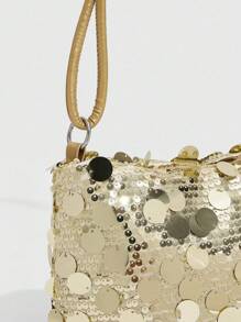 CUCCOO SZL 1pc Gold-Tone Glittery Crescent Moon Shape PVC Shoulder Bag For Women - Gold - View 8