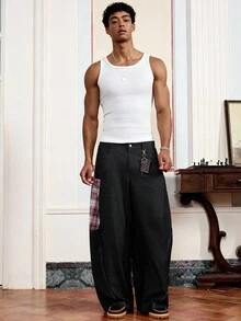 SWAVVY Men's Woven Casual Loose Solid Color Pants, Fashionable Daily Wear, Fall