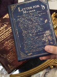 SHEIN 1本剪贴簿，共192页，遥远的歌声系列，复古棕色可写烫印材料书，剪贴簿用品笔记本配件，装饰笔记本垃圾杂志DIY个性化拼贴书 - 彩色 - 查看 4