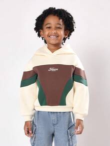 SUMWON 运动拼色连帽衫，带中央口袋，儿童休闲套头衫，秋冬舒适保暖街头时尚青少年日常穿着 - 彩色 - 查看 1