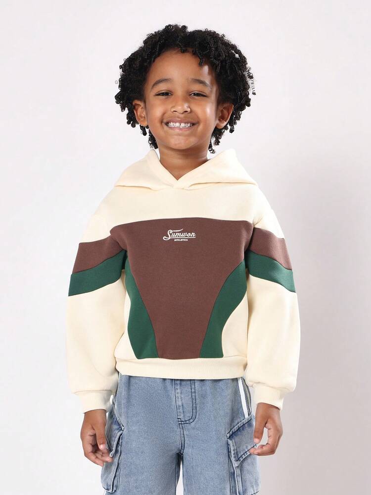 Color Block Pullover Hoodie With Centre Pocket