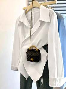 INAWLY Áo quấn màu trơn thường ngày cỡ lớn - trắng - Xem 4