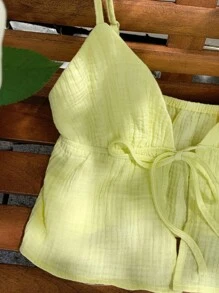 Comfortcana Women's Linen Cream Yellow Tank Top And Pants Set, Summer - Yellow - View 4