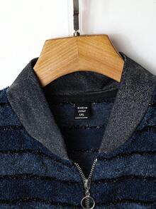 Comfylo Plus Size Women Striped Glitter Baseball Jacket In Fall/Winter - Blue - View 10