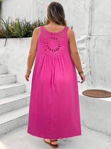 SHEIN CURVE+ Robe longue noire en coton lavé avec dos en dentelle, style bohème pour les vacances, grande taille