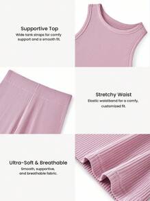LUVLETTE Weiche Baumwolle Frauen Nebel Wald Stil Rosa Weiche Gerippte Sets Basic Tank Crop Tops & Hosen Loungewear Pyjama Set Lingerie als Oberbekleidung Workout Sets Gemütlich Zuhause Braut Wäsche & Pyjama