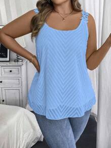 Calvaya Plus Size Women Solid Color Contrast Lace Loose Fit Camisole Baby Blue - Blue - View 4