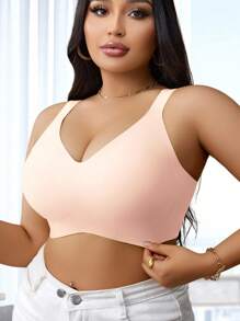 NudeFit Sujetador sin costuras para mujer de talla grande con tiras de gel, apoyo suave y inalámbrico con copa con molde - Rosa coral - Ver 3