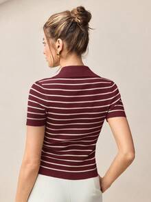 BizChic Áo khoác cardigan kẻ sọc cổ bẻ màu đỏ tía cài cúc phía trước dành cho nữ, sang trọng và thanh lịch, phù hợp cho đi làm trong thành phố, mặc hàng ngày, phong cách vintage lãng mạn thập niên 90, thích hợp cho Giáng sinh, Năm mới, Ngày Valentine, tiệc tùng, đi biển, lễ tốt nghiệp, đa năng và tối giản, phù hợp cho khách dự đám cưới, chủ nhà, hẹn hò, tiệc tùng, buổi hòa nhạc, bữa ăn sáng muộn, sân bay, kỳ nghỉ. - Màu Đỏ Sâu - Xem 3