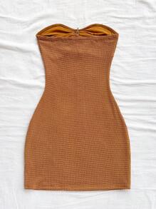 Soleia Women's Strapless Knit Bodycon Mini Dress,Shades Of Brown,Summer,Boho,Beach Vacation,Holiday Chest Hollow Metal Starfish Decor Party Date Outfit - Rust Brown - View 2