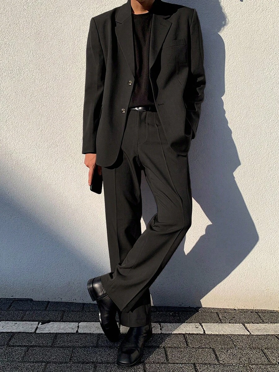 DAZY Men's Commuter Lapel Neck Long Sleeve Jacket And Pants Suit Set, Autumn Business Attire