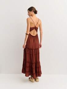 Nöista 层叠式长裙，荷叶边细节，胸部系带。轻盈飘逸的面料，完美契合圣约翰节、节日盛装以及温暖夏日。阳光风格的迷人之选。 - 紅色 - 查看 2