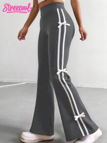 青少年女孩美式学院风休闲条纹绿色裤子 - 灰色 - 查看 8