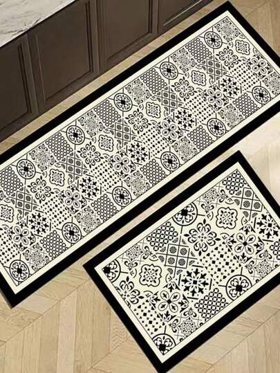 SHEIN 1 pieza Alfombra de cocina de estilo americano de alta gama con diseño simple y conciso, acolchada, anti-fatiga, con absorción de agua, secado rápido y antideslizante, adecuada para cocina, baño, entrada, lavandería, etc., decoración de habitación