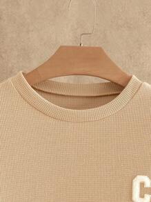 Manfinity VCAY Felpa girocollo casual da uomo con grafica a lettera, adatta per uso quotidiano. Felpa girocollo da uomo beige, felpa a nido d'ape, felpa color crema, per autunno e inverno - Cachi - Visualizzare 5