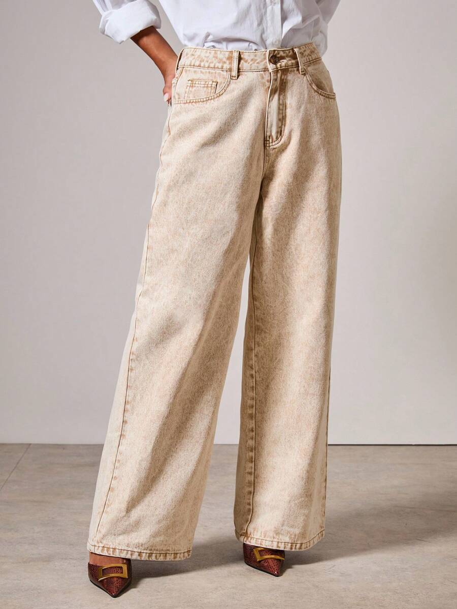 COSMINA Denim Damen Lässig Vintage Weit geschnittene Jeans - Aprikosenfarben - Übersicht 1