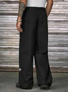 AXEPEAK Quần ống rộng túi họa tiết chữ thập sáng bóng dành cho nam - màu đen - Xem 3