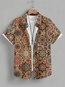 Manfinity Homme Carpet Retro Pattern Fashion Casual All-Over Print Men's Standard Fit Short Sleeve Polo Shirt - Multicolor - View 2