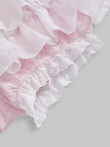 ROMWE Kawaii 大码女式荷叶边层叠短裤，夏季，情人节 - 淺粉色 - 查看 4