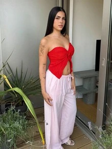 Lucia Bellido Cute Pink Summer Low Waist Casual Loose Trousers