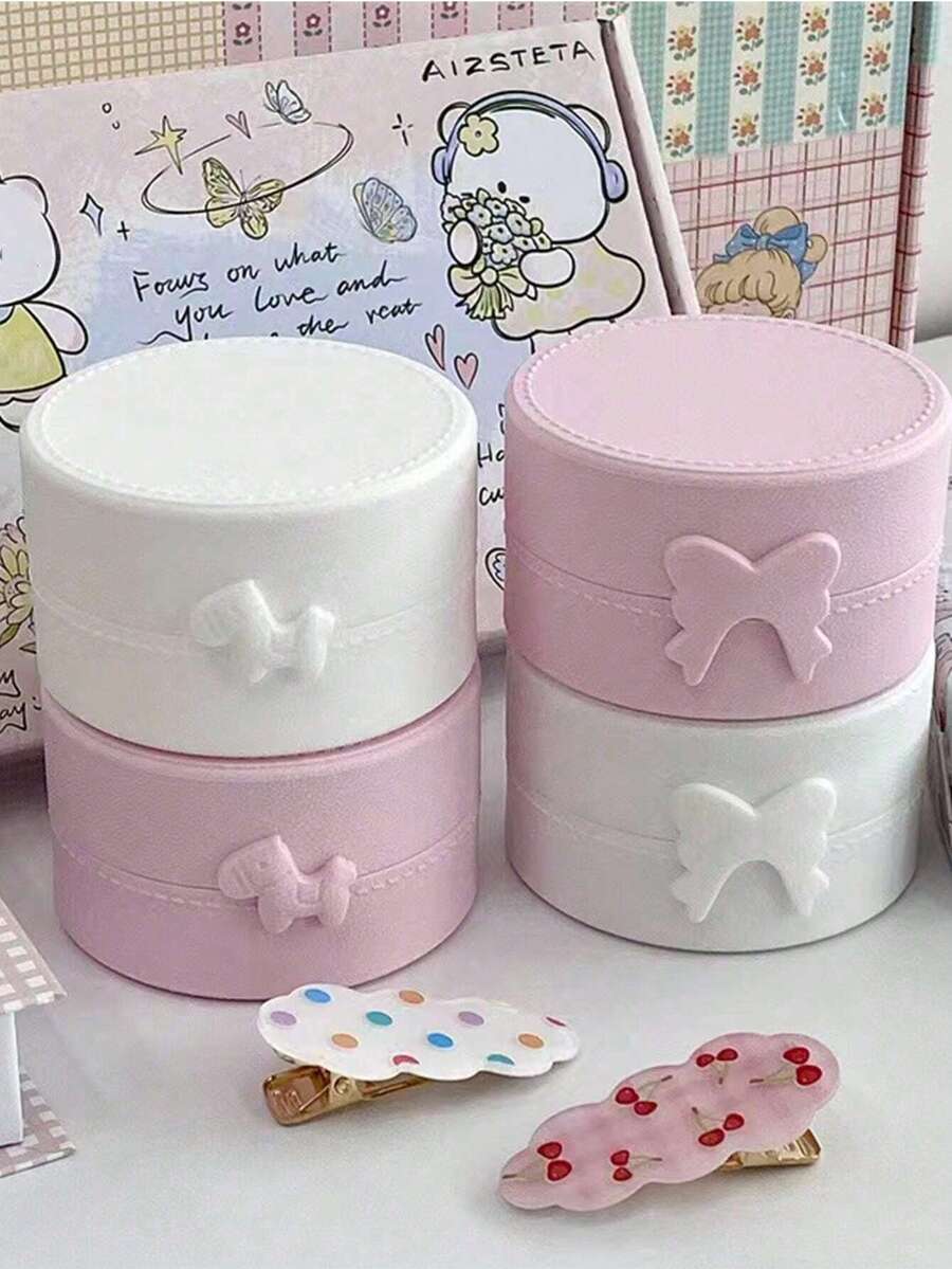 1 Hộp đựng đồ trang điểm hình ngựa mini nơ xinh xắn, hộp đựng trang sức, hộp tròn chống bụi di động dành cho cả nam và nữ, thích hợp cho du lịch ngoài trời, văn phòng, trường học, sử dụng hàng ngày ngày lễ tình nhân trở lại trường