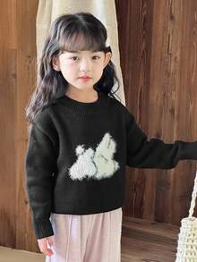 DAZY 女童动物图案圆领长袖毛衣，秋冬 - 黑色 - 查看 8