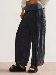 Bohemela Quần dài dệt kim màu trơn thường ngày cho nữ - màu đen - Xem 4