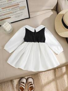 SHEIN 女婴时尚休闲二合一衬衫裙，适合春秋季日常穿着 - 彩色 - 查看 9