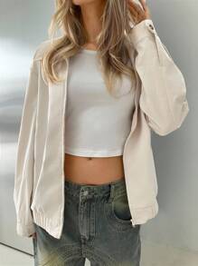 Aloruh Damen Lässig Outdoor Pendler Khaki Stehkragen Jacke, Frühling/Herbst