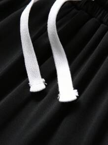 JNSQ Tween Girls & Boys Elastic Waist Loose Patchwork Ribbon Letter Embroidery Pattern Sweatpants, Suitable For Autumn, Winter Daily Wear, Outdoor Activities, Vacation, Street Style, Party And Leisure - Black - View 7