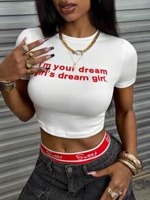 Rovax Women's Round Neck Short Sleeve Letter Print Casual Top Graphic Tees Women Tops - White - View 5